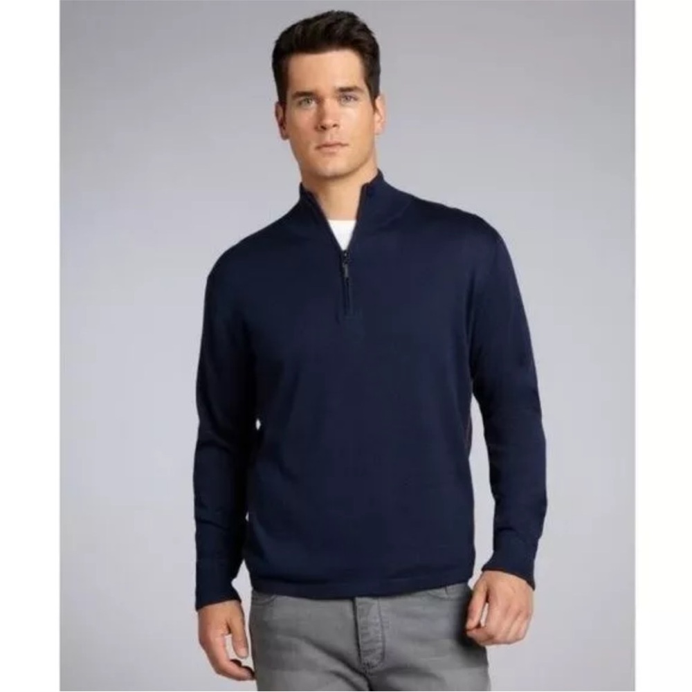 Robert Graham Cobbler Blue Quarter-Zip 100% Wool Sweater Size X-Large